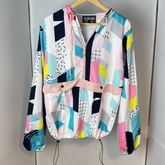 VTG Black Jack '99 USA 1/2 Zip Pullover Jacket Sz Medium Colorful Geometric - Picture 8 of 12